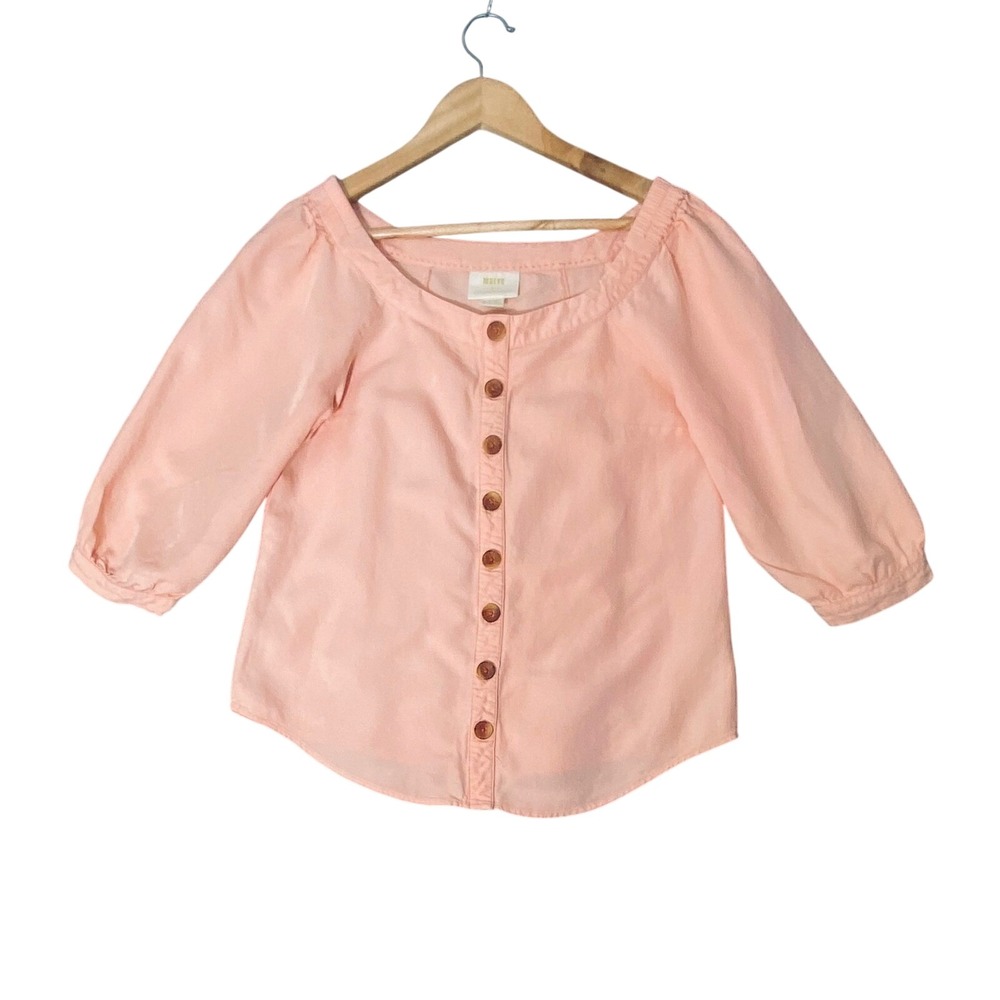 Maeve Anthropologie Top‎ Size 0 Linen Blend Button Front Romantic Chic Coastal